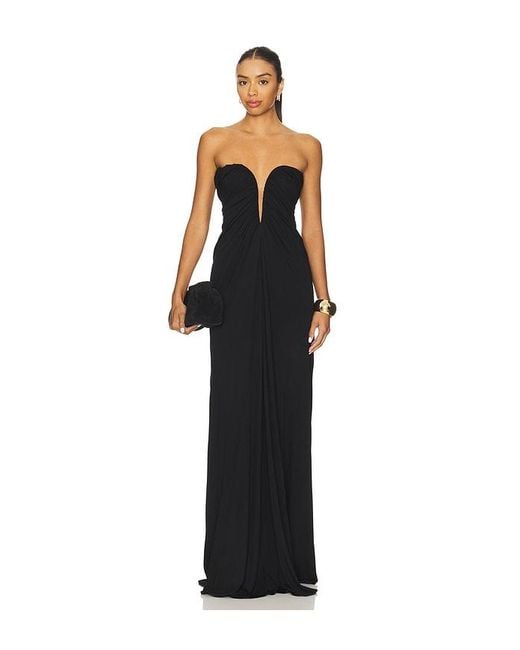 Atlein Black Bustier Ruched Gown