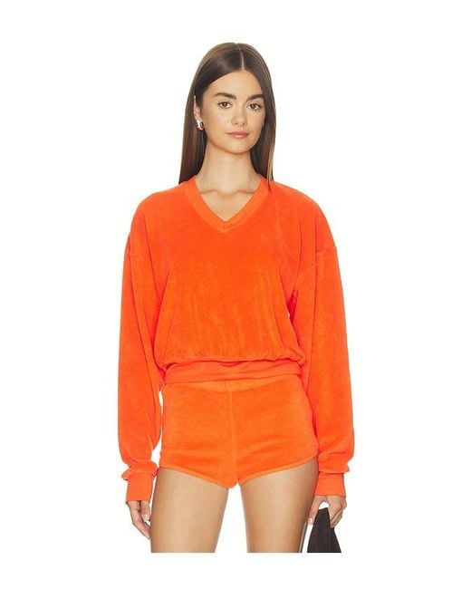ÉTERNE Orange Cropped V-Neck Sweatshirt