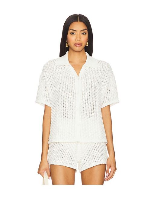 The Hannah Top en Ivory Solid & Striped en coloris White