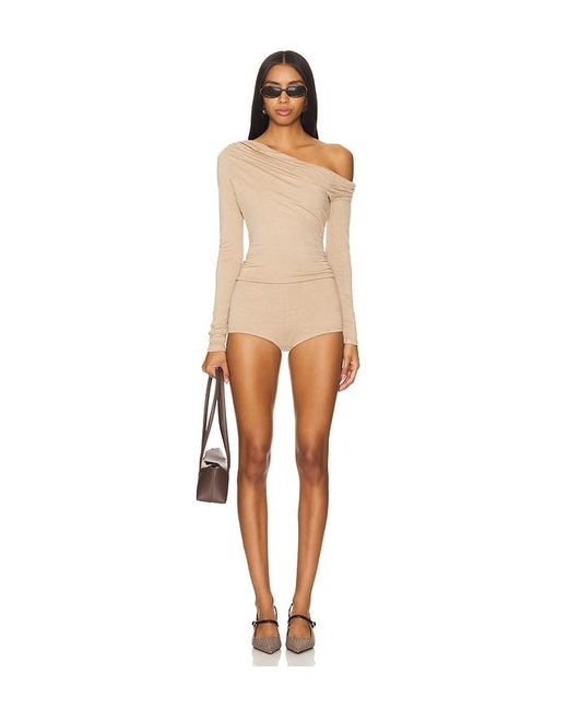 AFRM Natural Off-Shoulder Jersey Long Sleeve Top