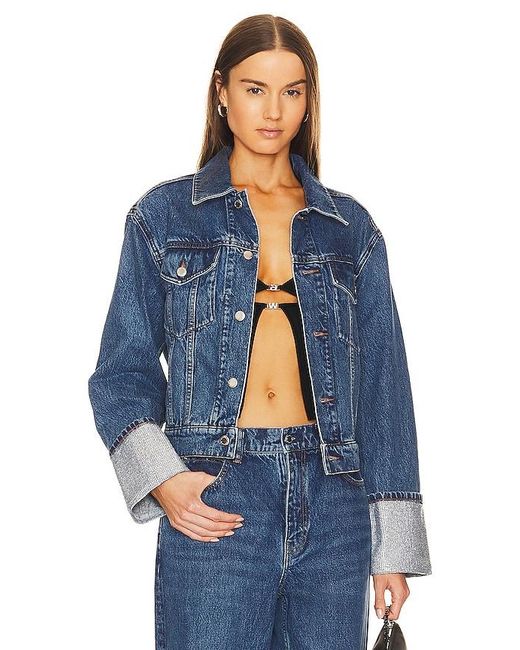 Alexander Wang Blue Rounded Trucker Jacket Crystal Cuff