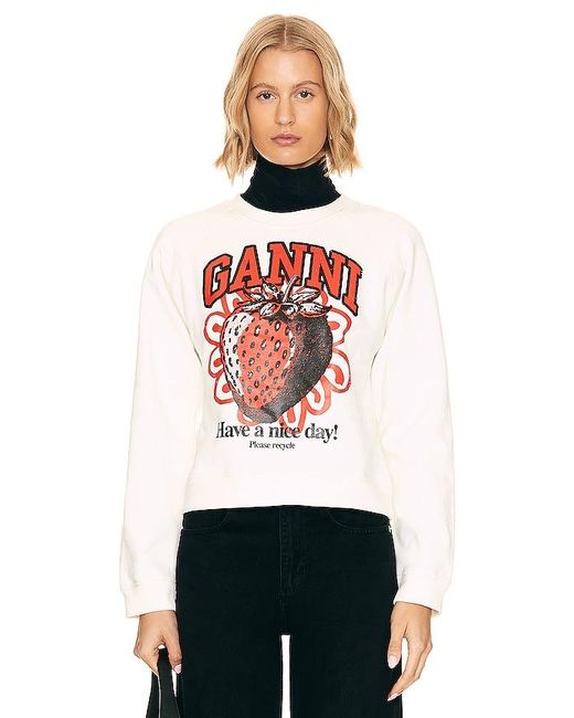 Ganni White Isoli Strawberry Sweatshirt