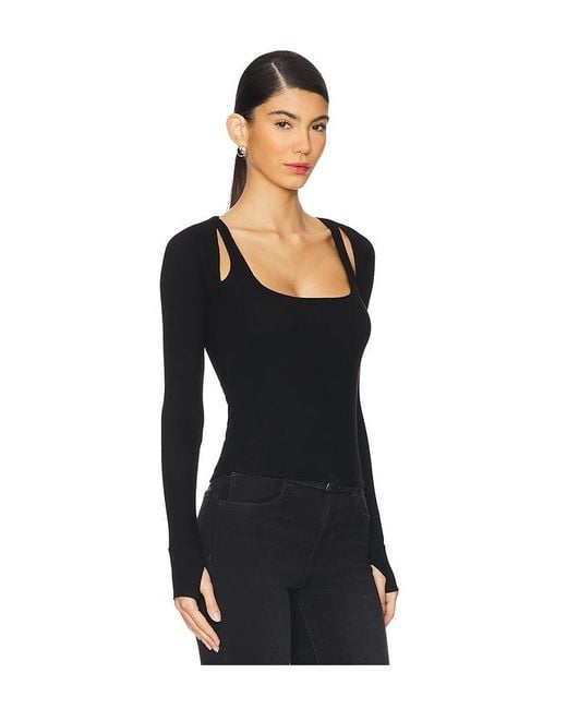 Michael Lauren Black Stanfield Long Sleeve Fitted Scoop Neck With Cutouts