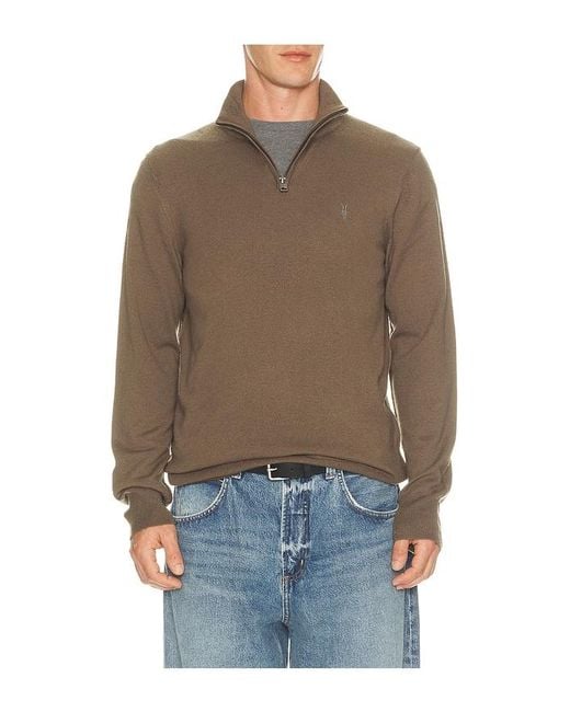 AllSaints Brown Kilburn Zip Funnel Quarter Zip Sweater for men