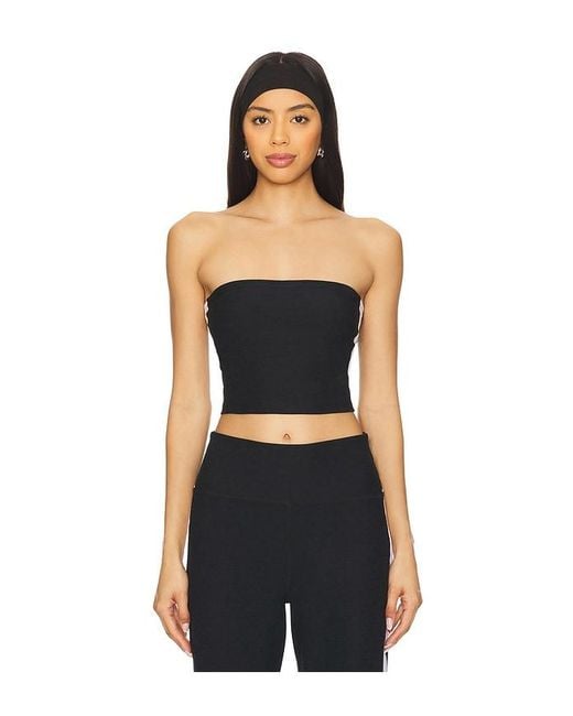 Beyond Yoga Black Spacedye Strapless Stripe Top