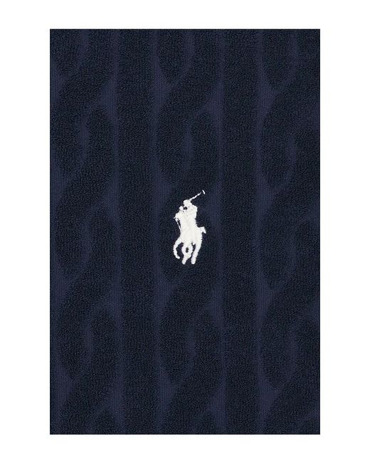 Polo Ralph Lauren Blue Short Sleeve Cable Terry Johnny Collar Polo for men
