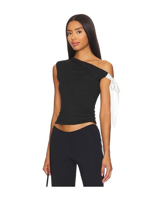 MORE TO COME Black One-Shoulder Tie Sleeve Top