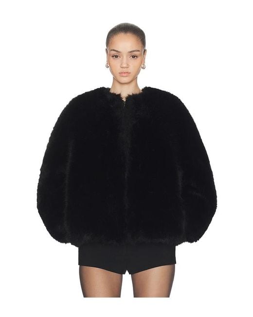 Halo Black Long Hair Faux Fur Bomber