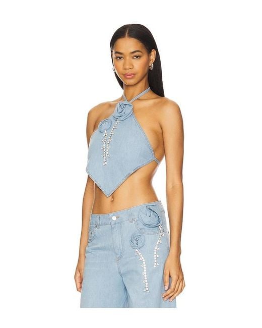Area Blue Crystal Rosette Handkerchief Top