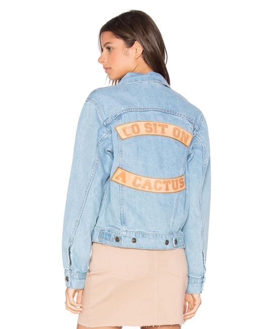 Urban Outfitters Blue Go Sit On A Cactus Denim Jacket