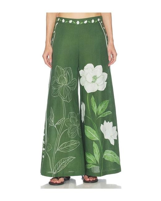 VERANDAH Green Magnolia Flared Pants
