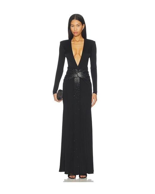 Ilkyaz Ozel Black Azure Crystal Embellished Maxi Dress