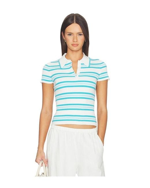 Jonathan Simkhai Blue Luka Striped Cotton Polo