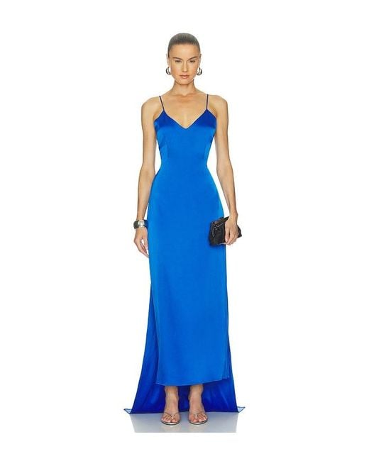 Alejandra Alonso Rojas Blue Fitted Sheath Dress With Removable Train
