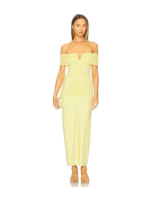 Susana Monaco Yellow V Wire Gathered Off The Shoulder Dress
