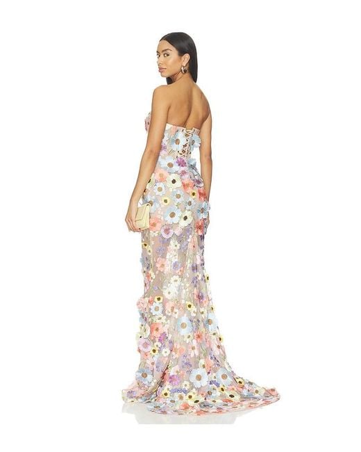 Bronx and Banco White Jasmine Floral Strapless Gown