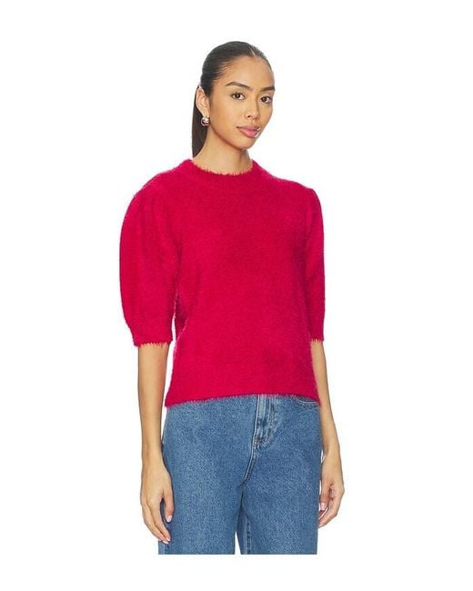 Bobi Red Mock Neck Puff Sleeve Sweater