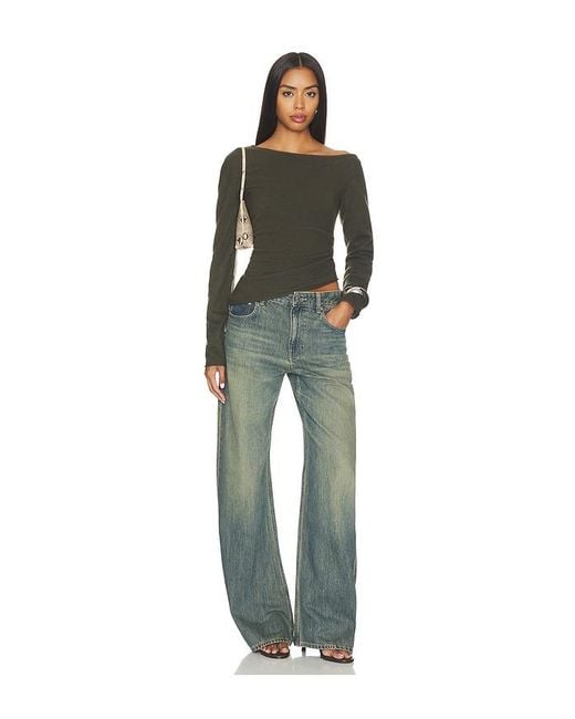 Helmut Lang Green Draped Asym Top