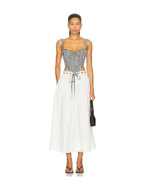 For Love & Lemons White Georgia Poplin Midi Skirt