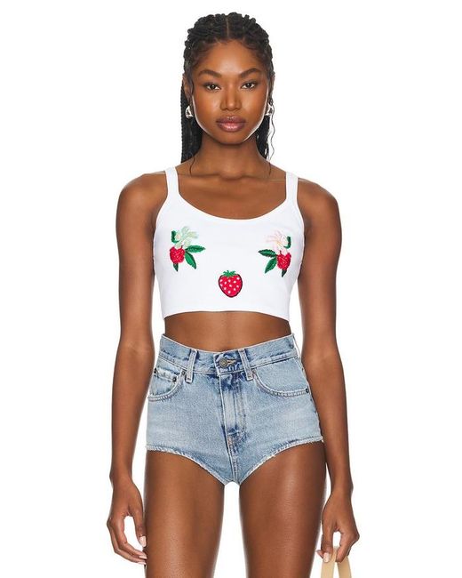 Fiorucci Blue Embroidered Cropped Tank Top