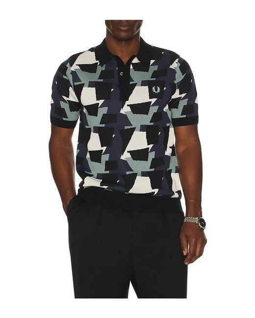 Fred Perry Black Fragment Jacquard Knit Polo Shirt for men