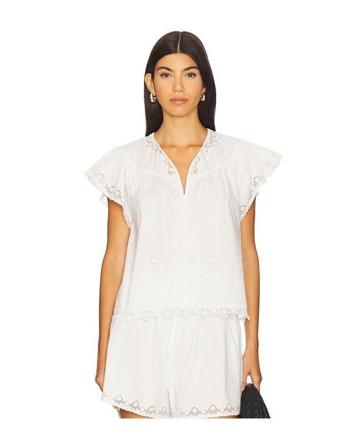Ulla Johnson White Effie Flutter Sleeve Top