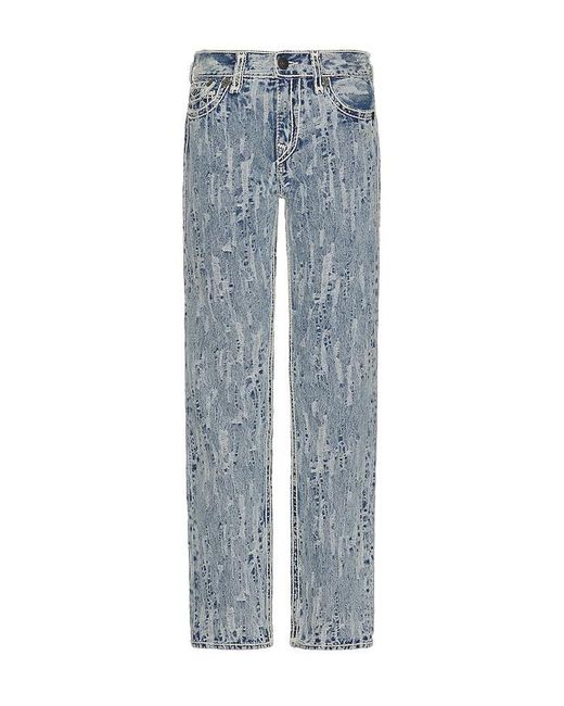 True Religion Blue Distressed Jacquard Ricky Rope Stitch Flap Jeans for men