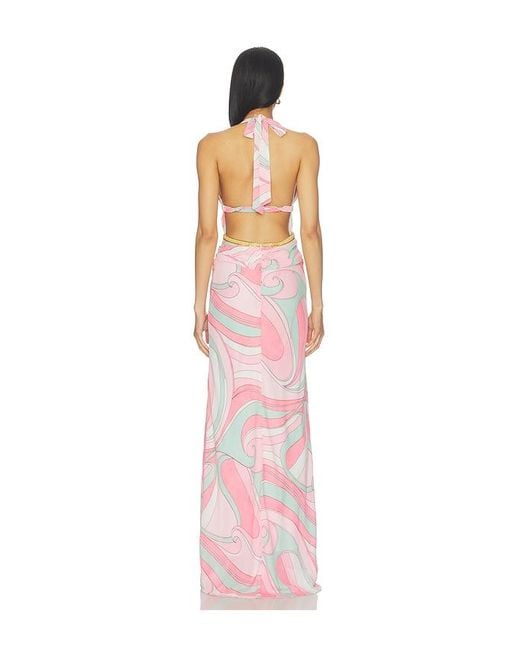 Runaway the Label Pink Xylia Halter Low Plunge Maxi Dress
