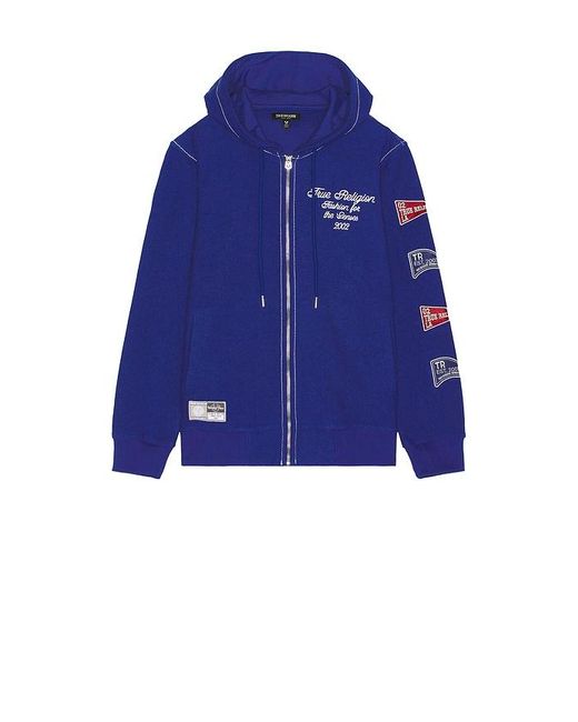 True Religion Blue Reverse Terry Zip Up Hoodie for men