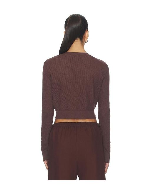 Enza Costa Red Linen Open Knit Cropped V-Neck Cardigan
