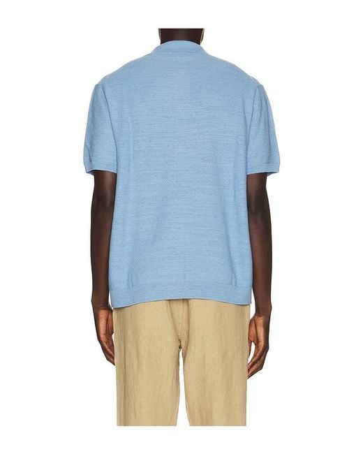 Polo Ralph Lauren Blue Short Sleeve Cotton Blend Textured Cardigan Sweater With Collar for men