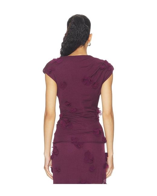 Jonathan Simkhai Purple Tessa Short Sleeve Floral Applique Top