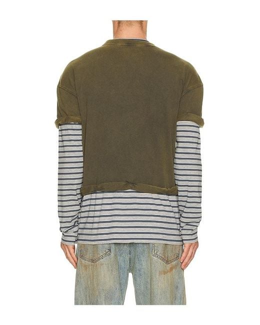 we11done Green Layered Striped T-Shirt for men
