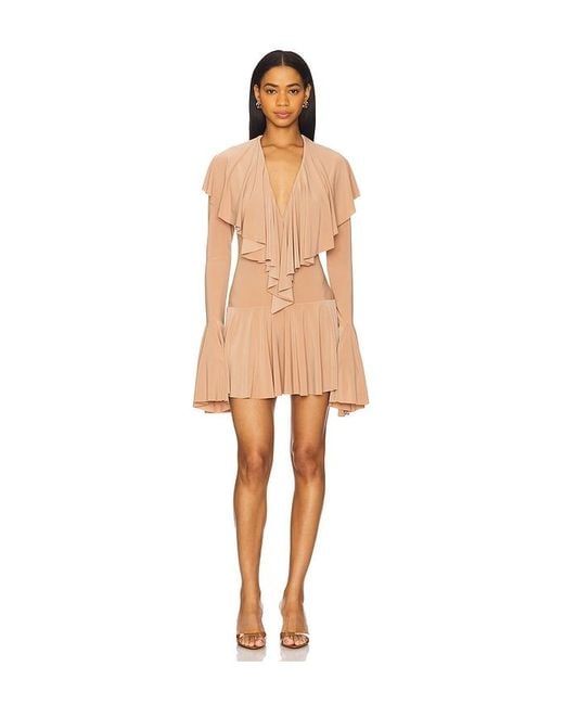 Norma Kamali Natural Long Sleeve Ruffle Mini Dress