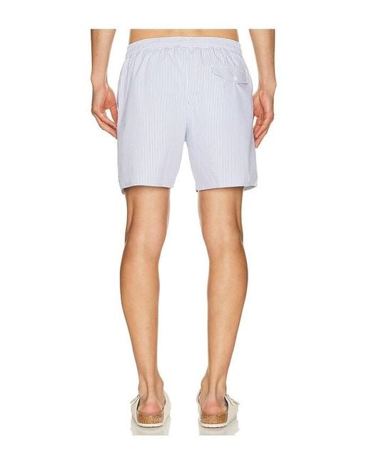 Lacoste Blue Mid Length Striped Textured Swim Trunks for men
