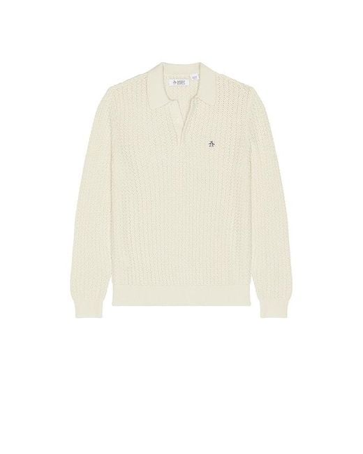 Original Penguin White Zig Zag Sitch Long Sleeve Polo for men