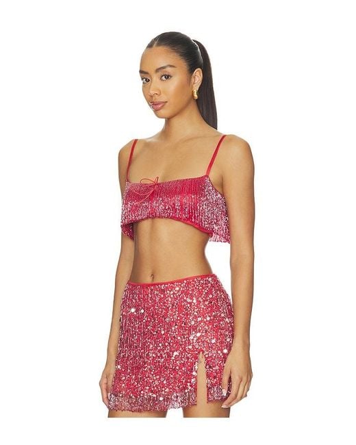 Asta Resort Red X Revolve Yasmin Fringe Bralette