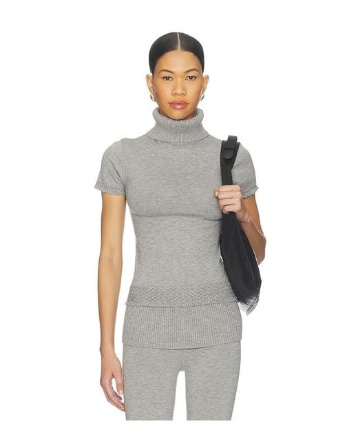 Frankie's Bikinis Multicolor Jasmine Cloud Knit Short Sleeve Turtleneck Top