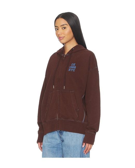 Calvin Klein Brown Washed Premium Vintage Logo Zip Hoodie