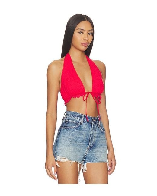 Nia Red X Revolve Eyelet Halter Top