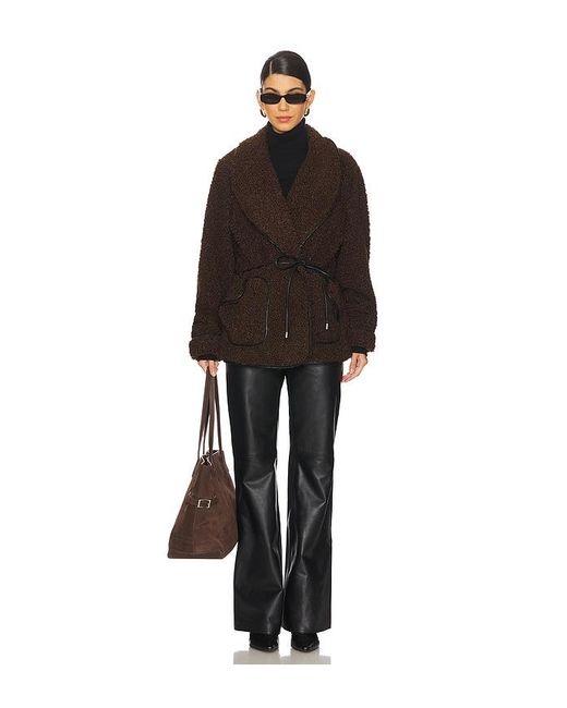 Jonathan Simkhai Black Sherpa Tie-Waist Longline Jacket