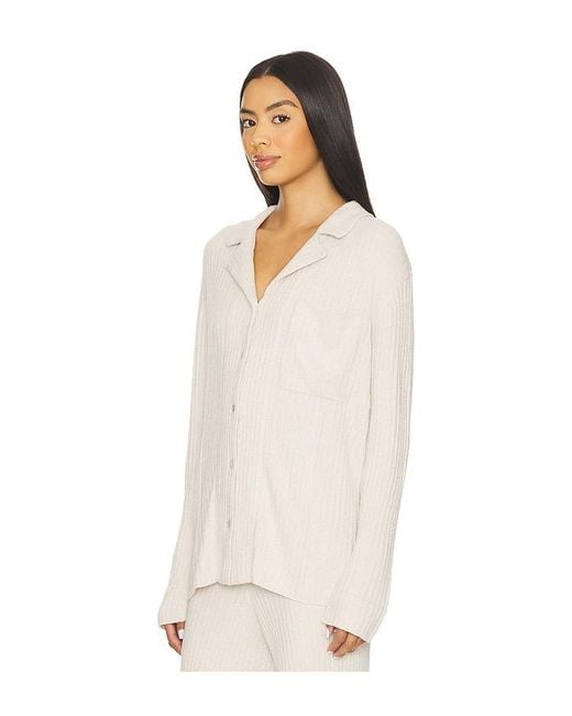 Barefoot Dreams White Cozychic Ultra Lite Lurex Rib Button Front Shirt