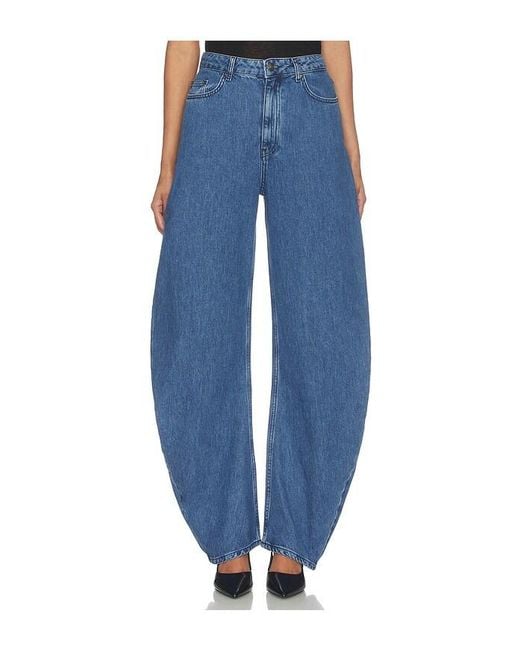 ROTATE BIRGER CHRISTENSEN Blue Draped Barrel Leg Jeans