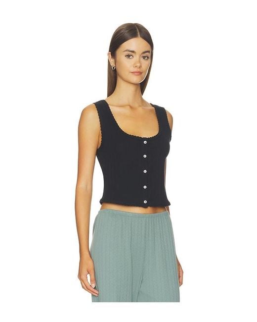 Leset Blue Pointelle Button Down Tank