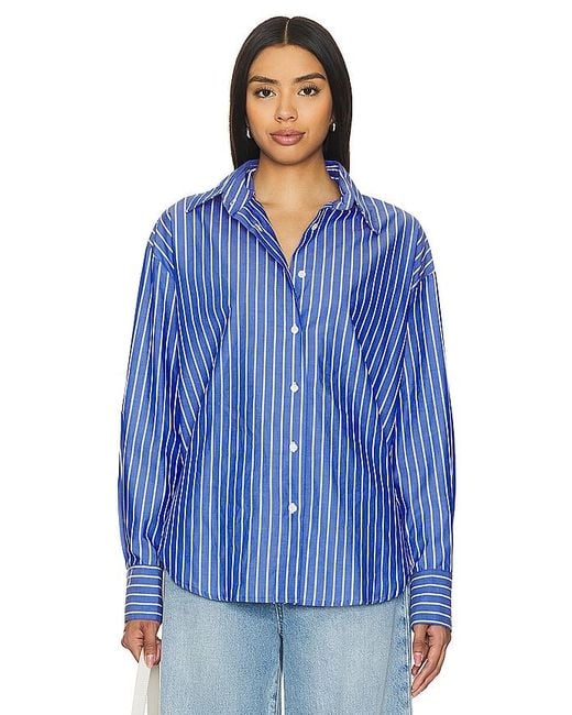 Enza Costa Blue Poplin Long Sleeve Shirt