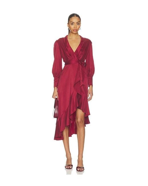 Zimmermann Red Petite Silk Wrap Midi Dress