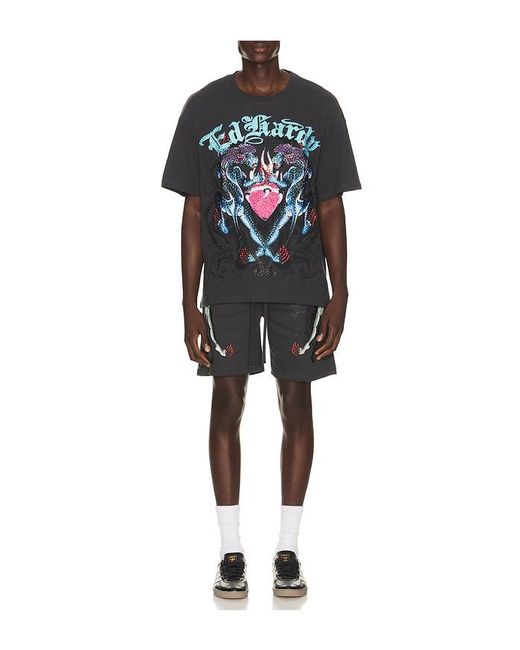Ed Hardy Black Pantera Fleece Short for men