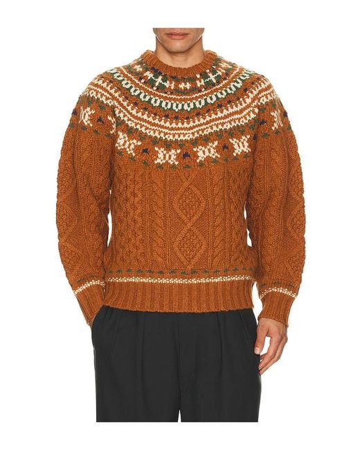 Beams Plus Crew Nordic Cable Sweater in Orange for Men Lyst UK