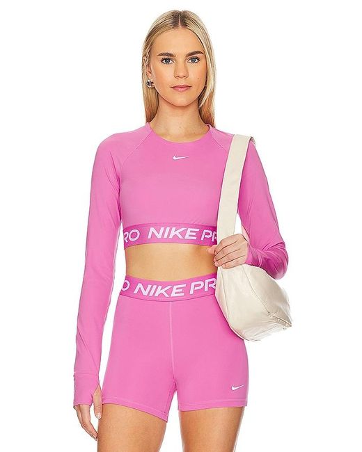 Nike Pink Pro 365 Crop Long Sleeve Top