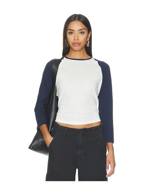GOOD AMERICAN Blue Long Sleeve Raglan Tee